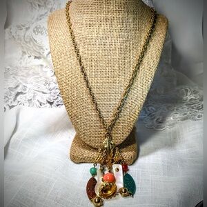 70's Accessocraft Byzantine Italian Gold Embellished Onyx Jade Agate Necklace